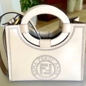Fendi Runaway Perforated Double-FLogo Leather Shopper